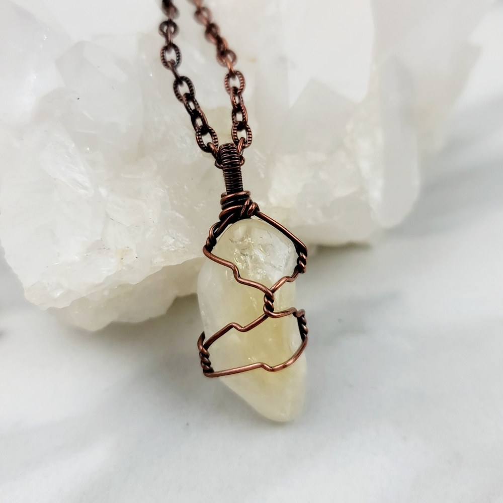 Citrine Necklace Jewelry Men Women Yellow Crystal Stone Copper Handmade Artisan